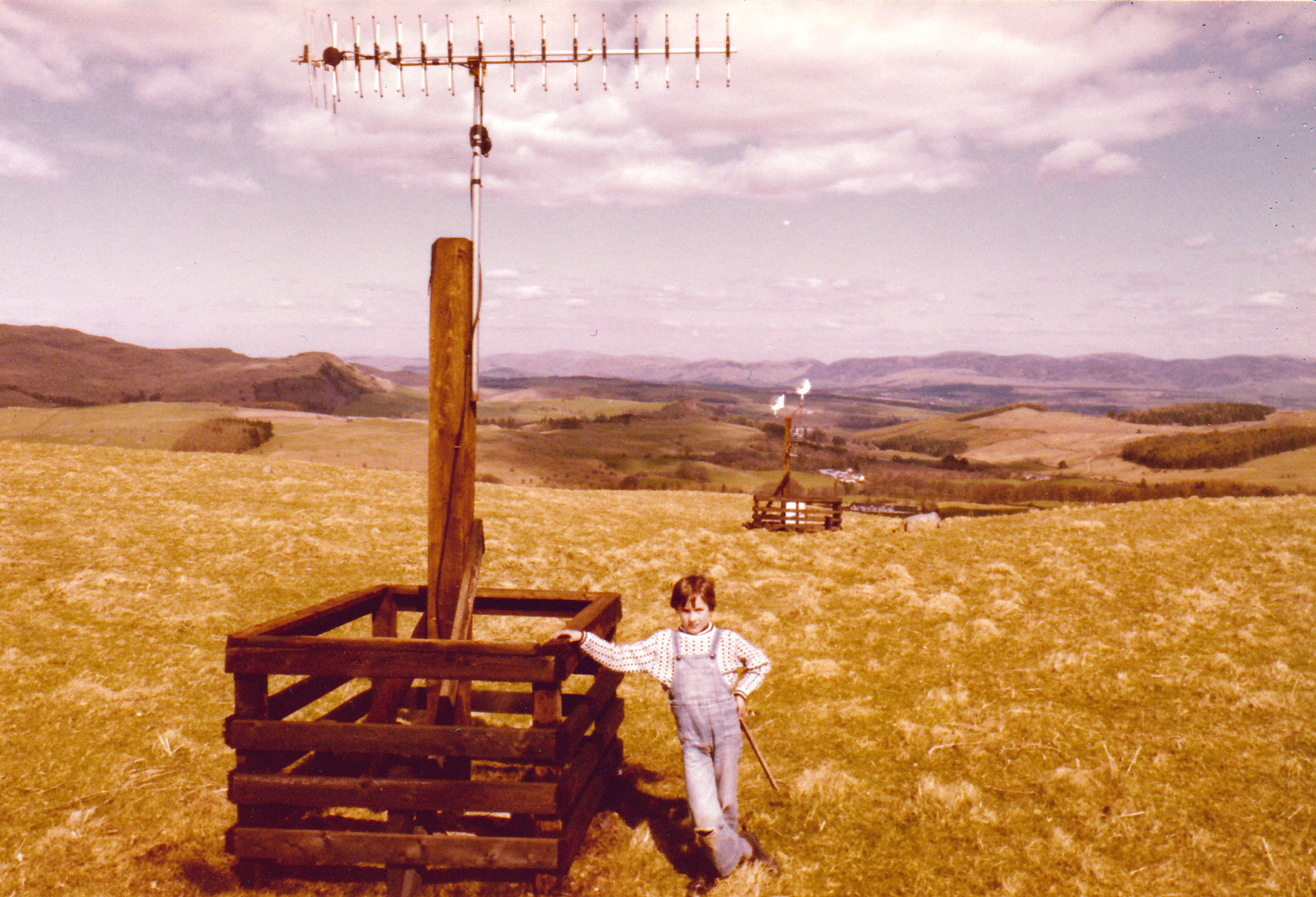 Top of Shancastle looking down the glen with aerials to boost TV reception at The Ford with William Shaw