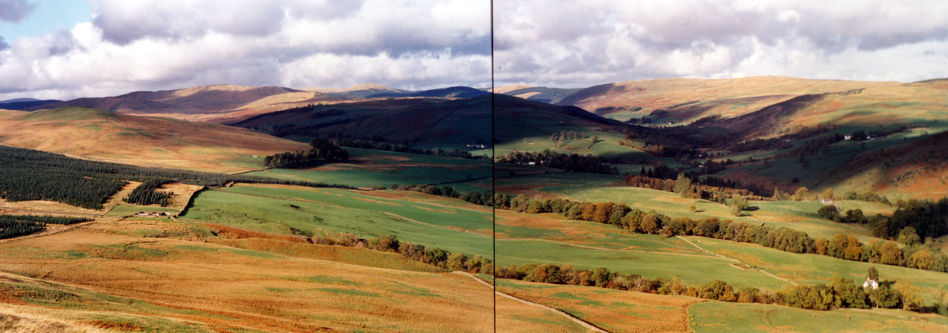 A landscape of rounded whaleback hills